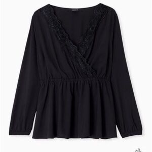Torrid Black Lace Trim Babydoll Blouse Size Large